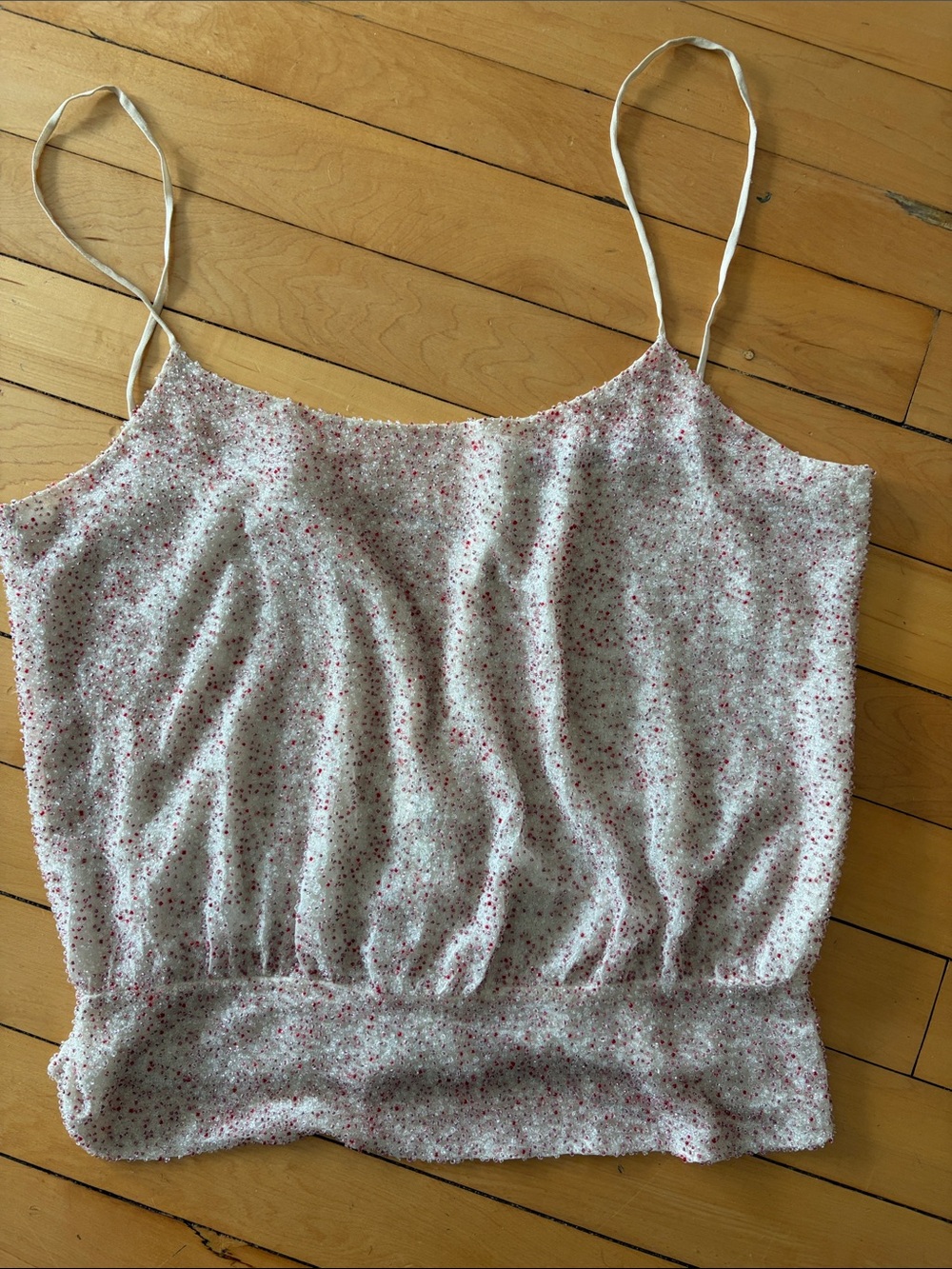 Pink, white and clear beaded top